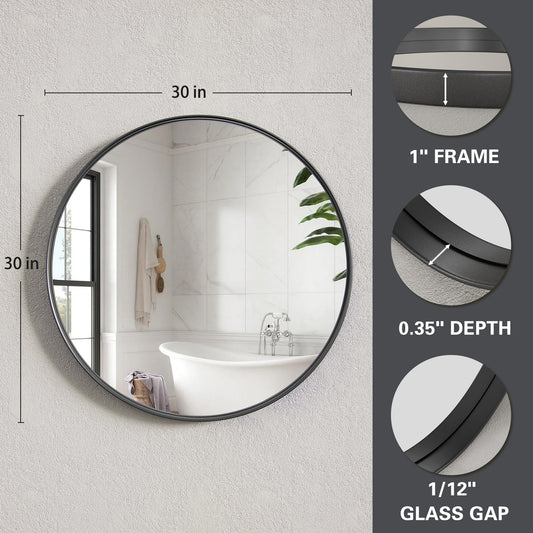 Details of DECTOU Black Iron Frame Round Wall Mirror, Premium Material & Modern Elegant Decor