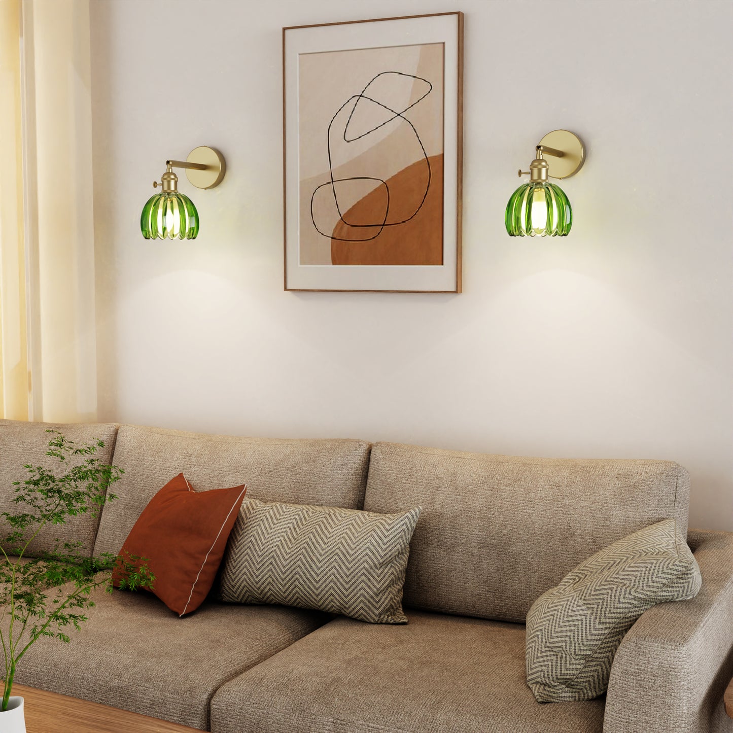 DECTOU Modern Green Tulip Shade RGB Wall Sconce, RGB Color-Shifting & Heat-Resistant Socket, Wall-Mounted in Living Room Space