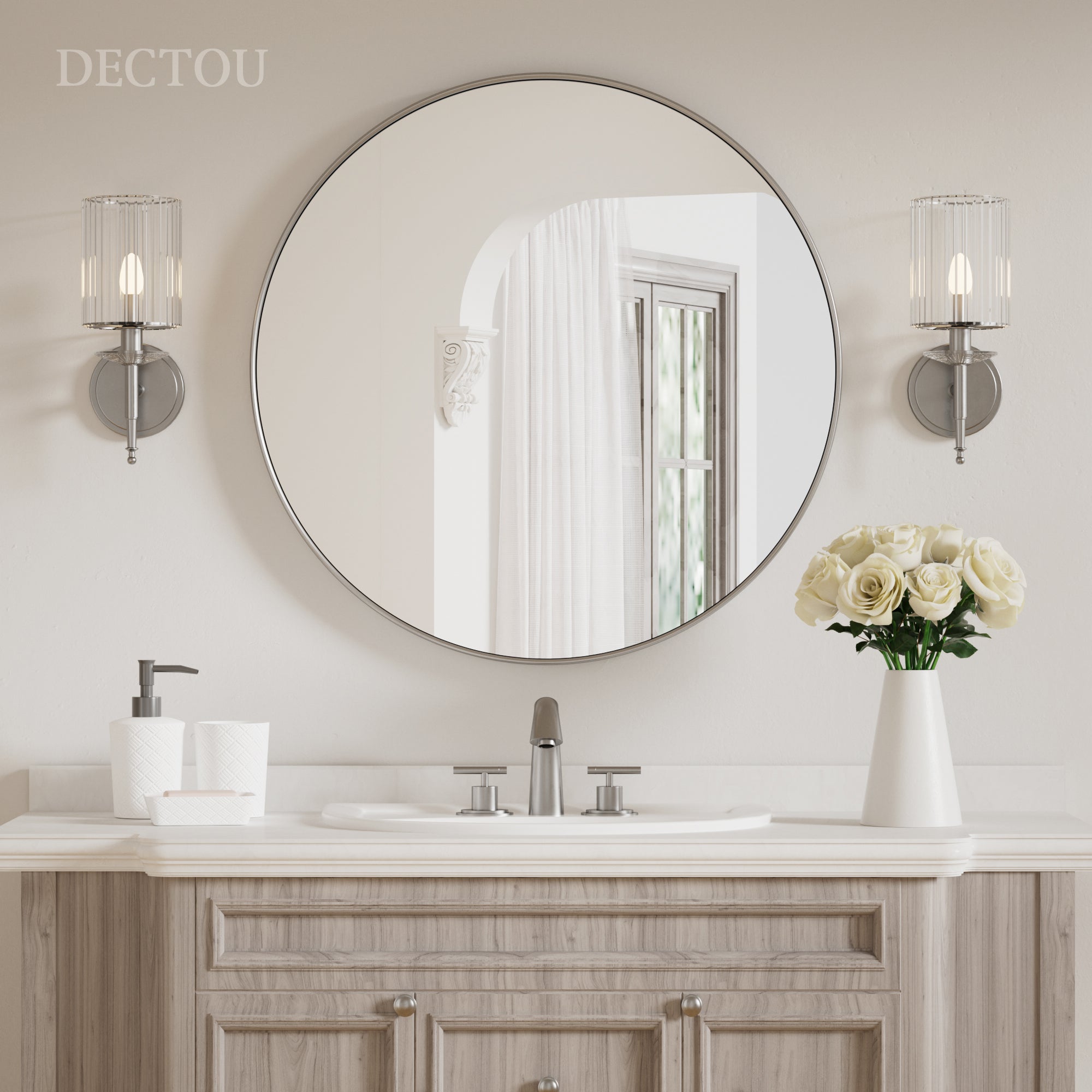 Classic Silver Iron Frame Round Vanity Mirror – DECTOU