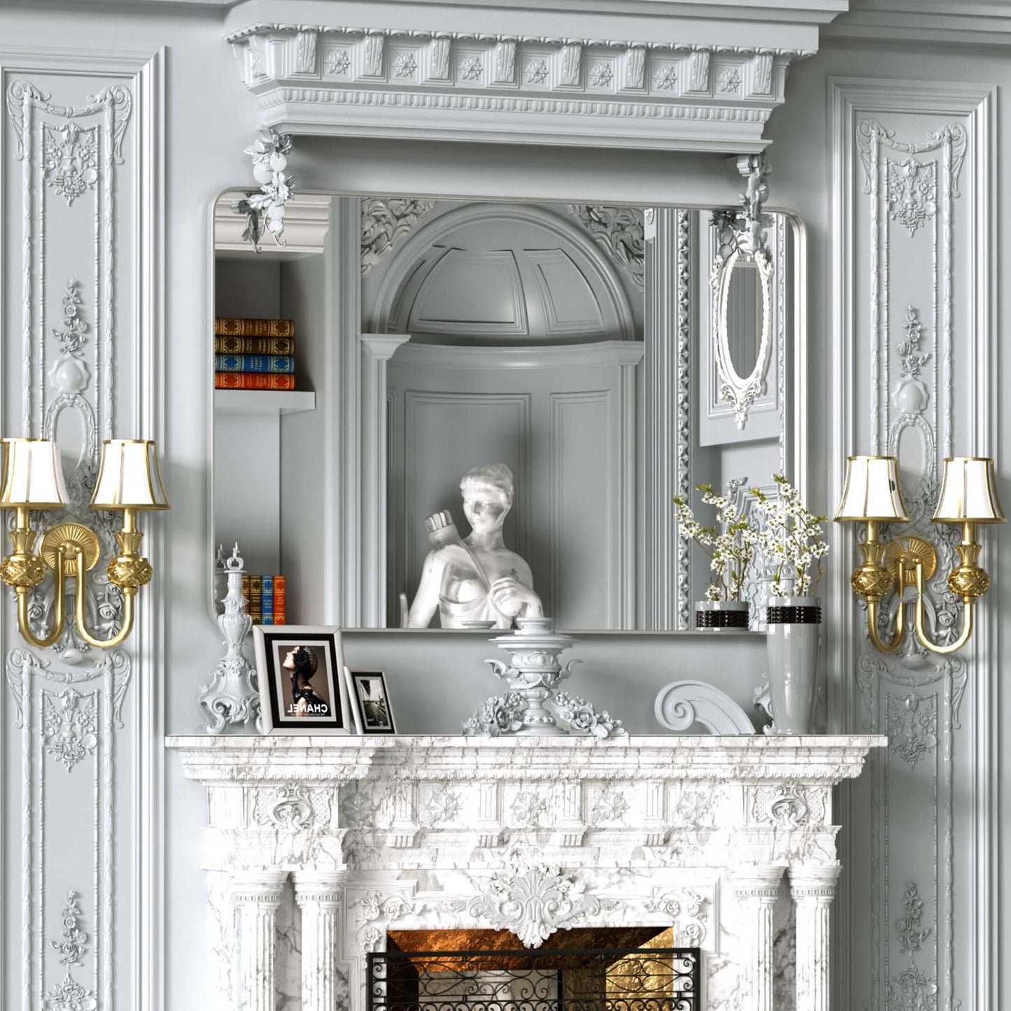 DECTOU Silver Iron Rectangular Wall Mirror, Wall-Mounted Setup in Entryway Space