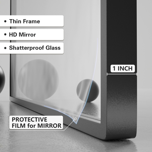 Closeup Detail of DECTOU Vintage Arched Black Antique Wall Mirror ’s HD Explosion-Proof Metal Frame