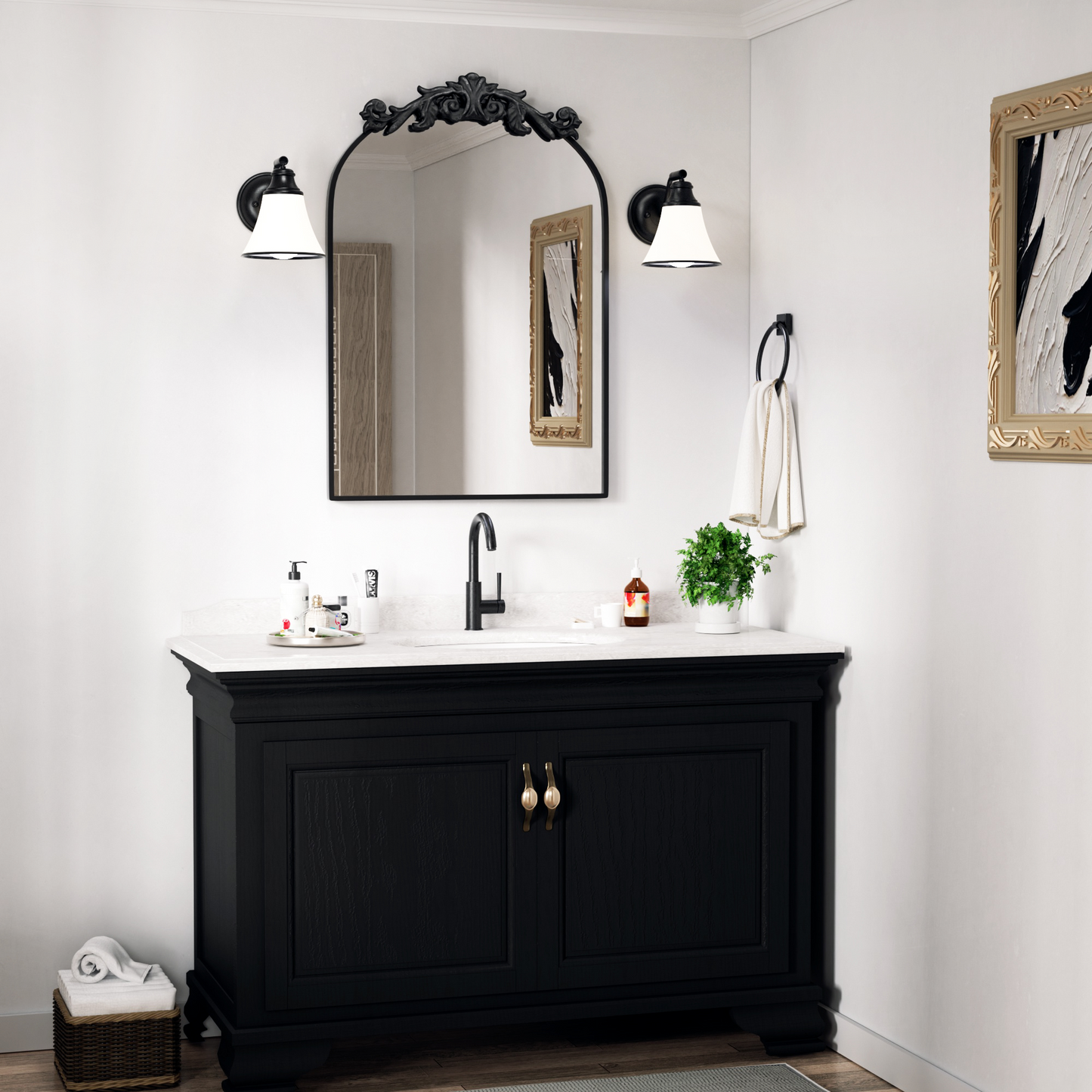DECTOU Vintage Arched Black Antique Wall Mirror, Setup in Bathroom Space