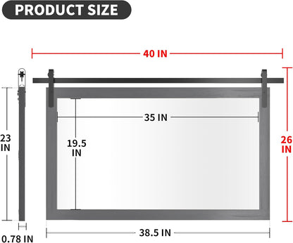 PAIHOME Gray Wall Mirror, Farmhouse Rustic Square Bathroom Mirror