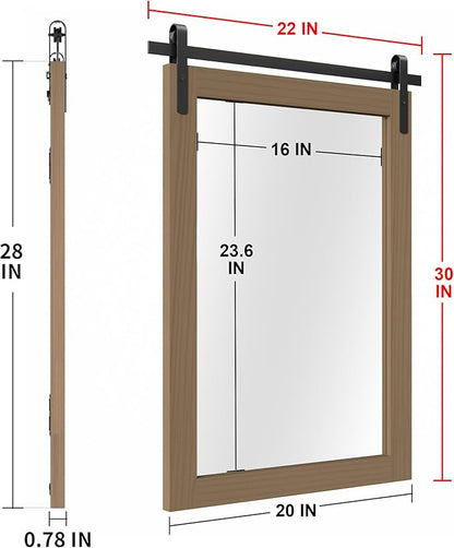 PAIHOME Brown Farmhouse Barn Door Style Wall Mirror