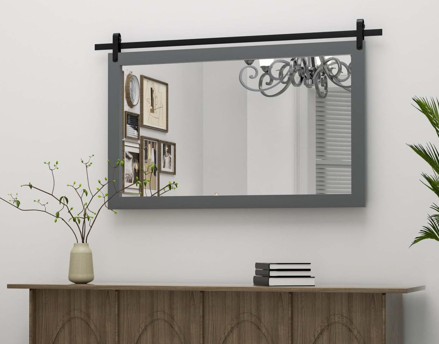 PAIHOME Gray Wall Mirror, Farmhouse Rustic Square Bathroom Mirror