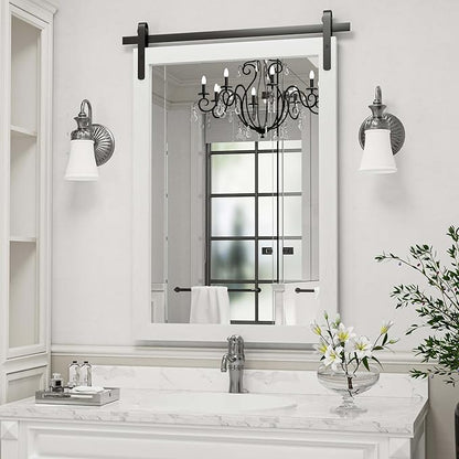 PAIHOME White Farmhouse Wood Framed Rustic Square Mirror