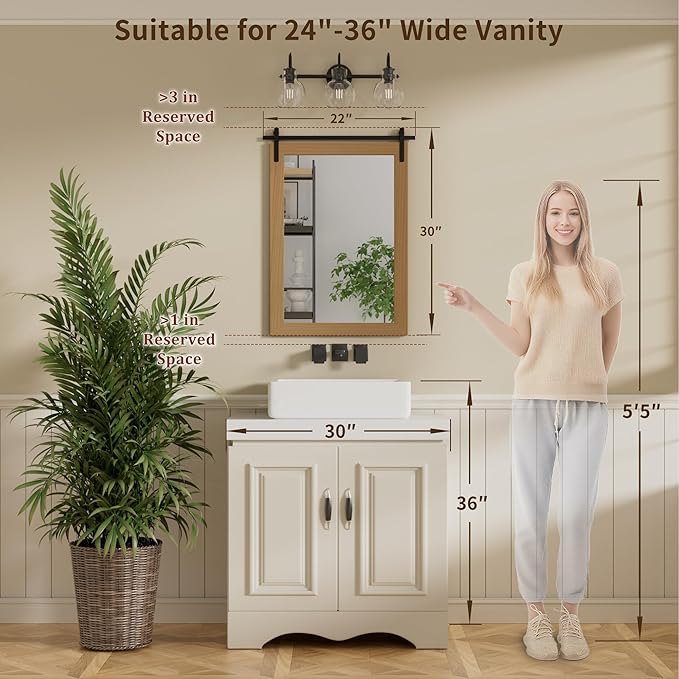 PAIHOME Brown Farmhouse Barn Door Style Wall Mirror