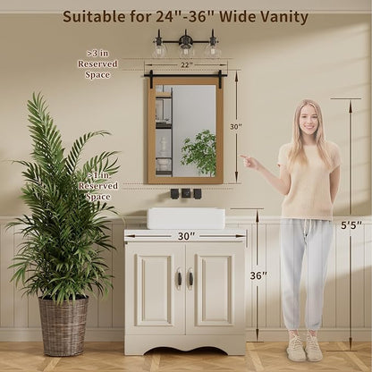 PAIHOME Brown Farmhouse Barn Door Style Wall Mirror