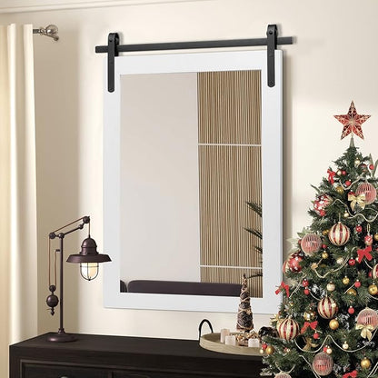 PAIHOME White Farmhouse Wood Framed Rustic Square Mirror