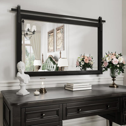 PAIHOME Black Farmhouse Wood Framed Rectangle Bathroom Mirrors