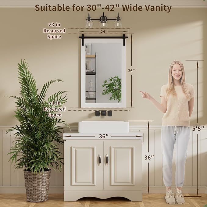 PAIHOME White Farmhouse Wood Framed Rustic Square Mirror