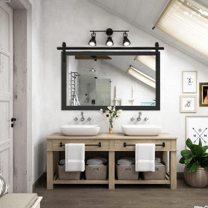 PAIHOME Black Farmhouse Wood Framed Rectangle Bathroom Mirrors
