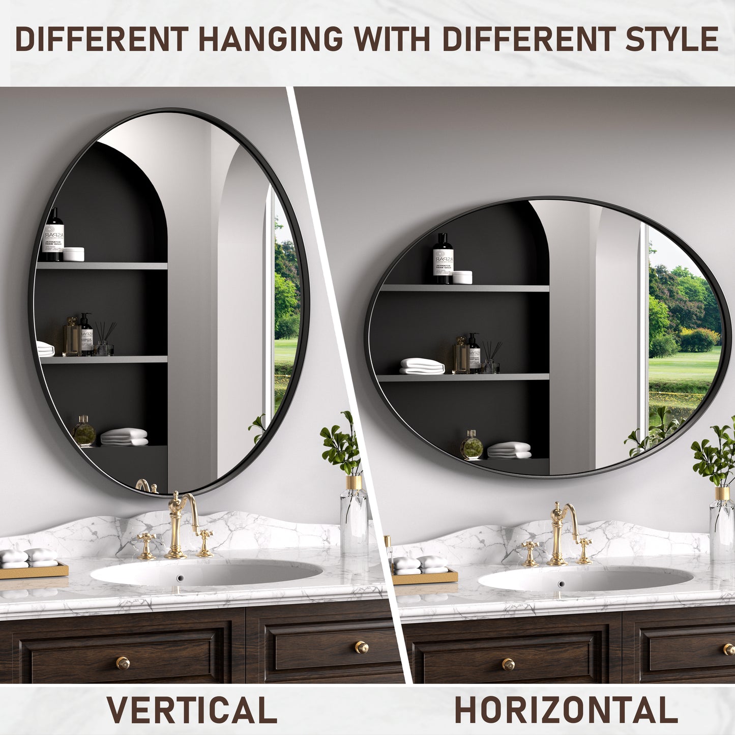 Mounted Method of DECOTU Black Stainless Steel Frame Oval Wall Mirror, Premium Material & Modern Elegant Decor