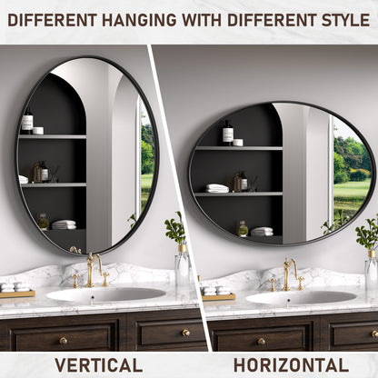 Mounted Method of DECOTU Black Stainless Steel Frame Oval Wall Mirror, Premium Material & Modern Elegant Decor