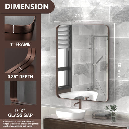 22×30  Inch Dimension Chart for DECOTU Red Bronze Rectangular Wall Mirror, Stainless Steel Frame with Anti-Corrosion & Moisture