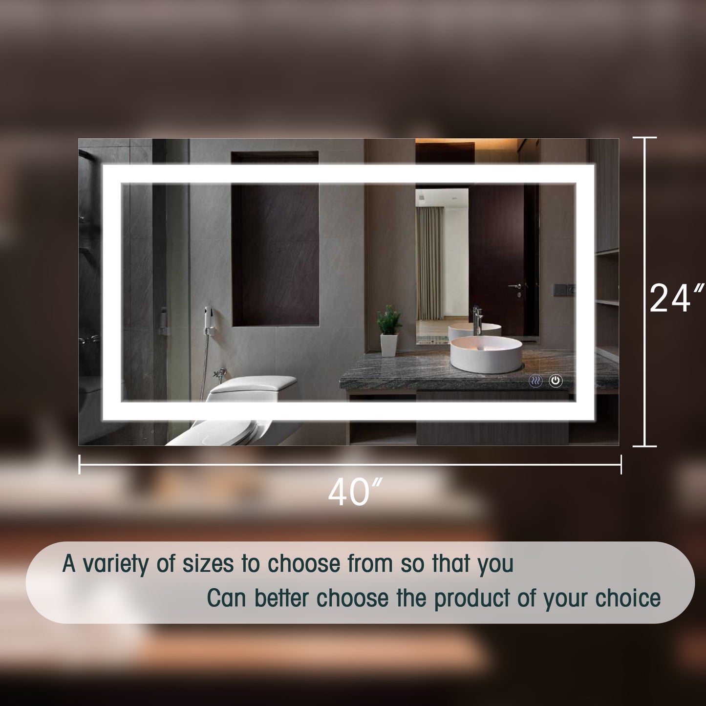 Size Details of DECOTU Aluminum Frame LED Vanity Mirror with Scratch-Resistant Surface & Bright Illumination for Bathroom