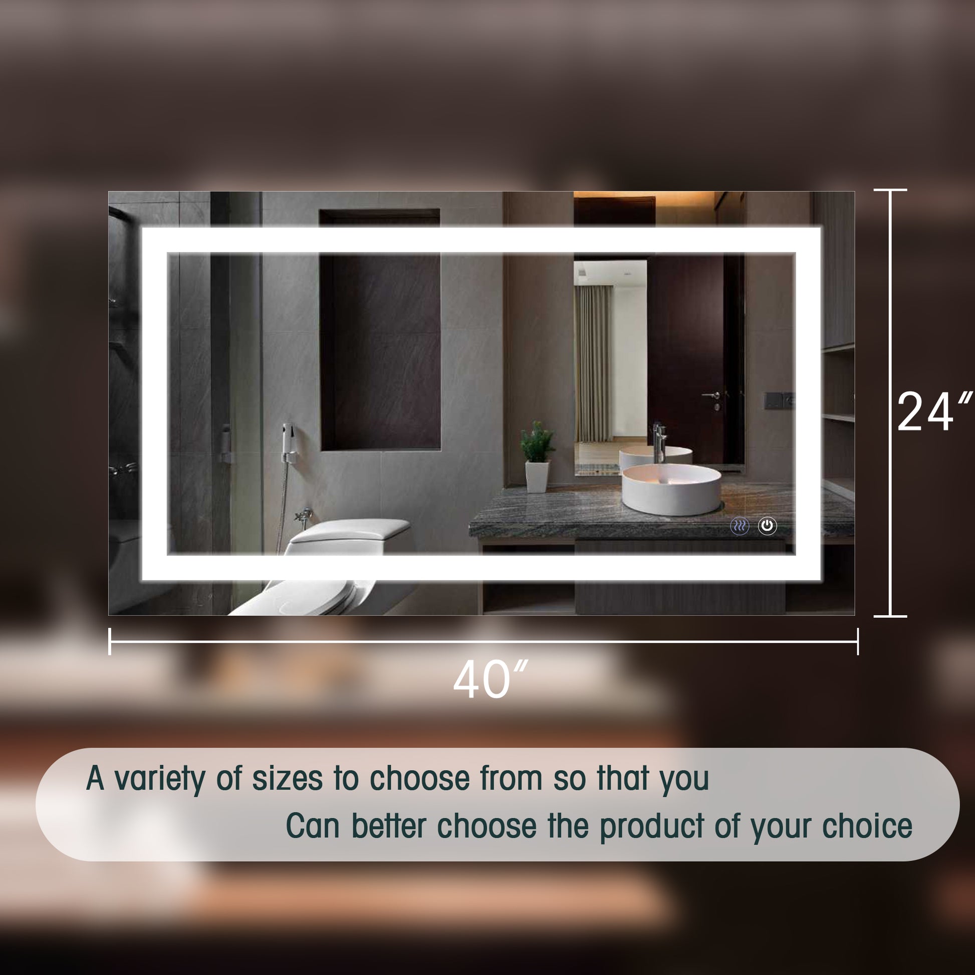 Size Details of DECOTU Aluminum Frame LED Vanity Mirror with Scratch-Resistant Surface & Bright Illumination for Bathroom