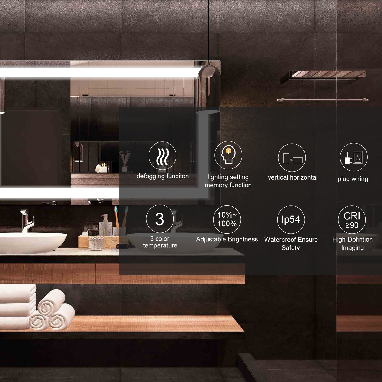 Details of DECOTU Aluminum Frame LED Vanity Mirror with Scratch-Resistant Surface & Bright Illumination for Bathroom