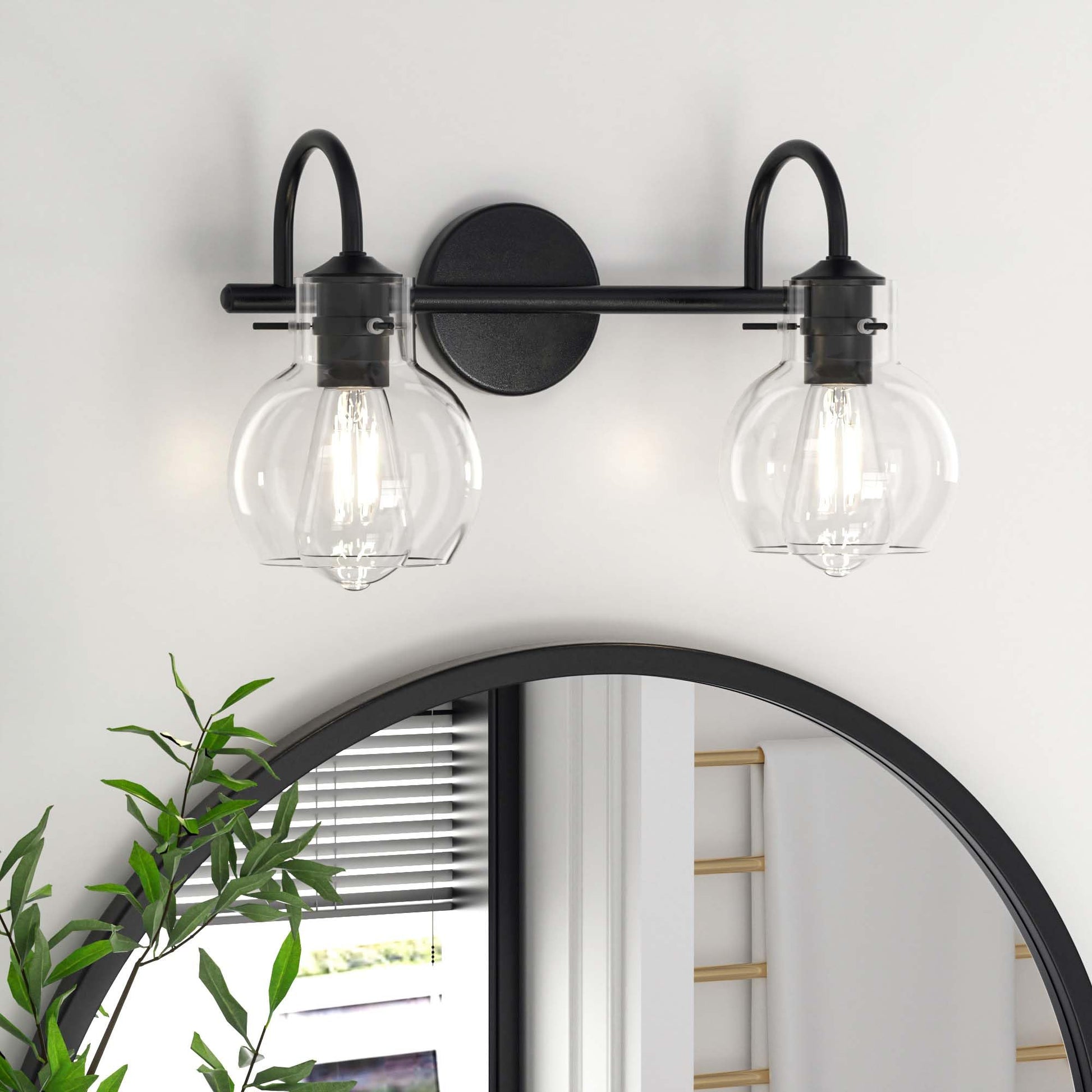 DECOTU Black Vanity Light, Gourd Glass Shade & Dual-Head Structure, Anti-Rust Coating for Living Room & Bathroom Mirror