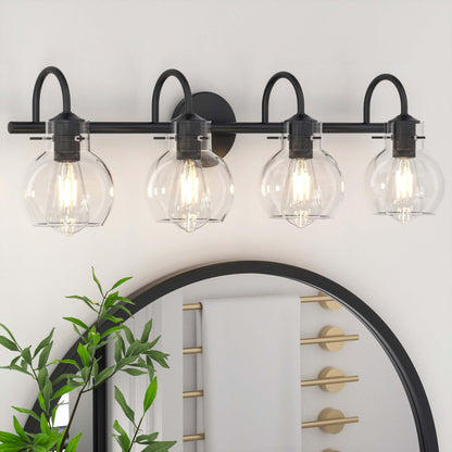 DECOTU Black Vanity Light, Gourd Glass Shade & Four-Head Structure, Anti-Rust Coating for Living Room & Bathroom Mirror