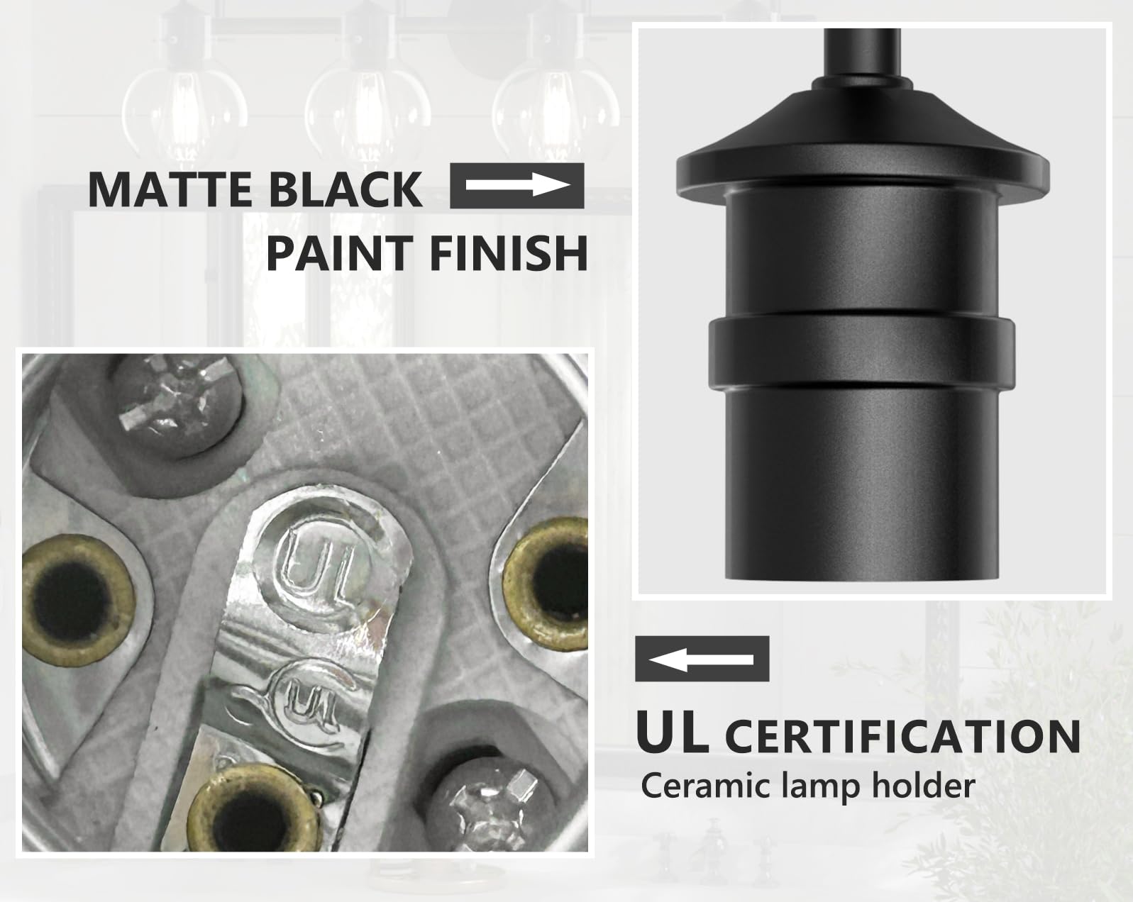 The Black Finish and UL Certification of DECOTU Black Gourd Glass Shade Vanity Light
