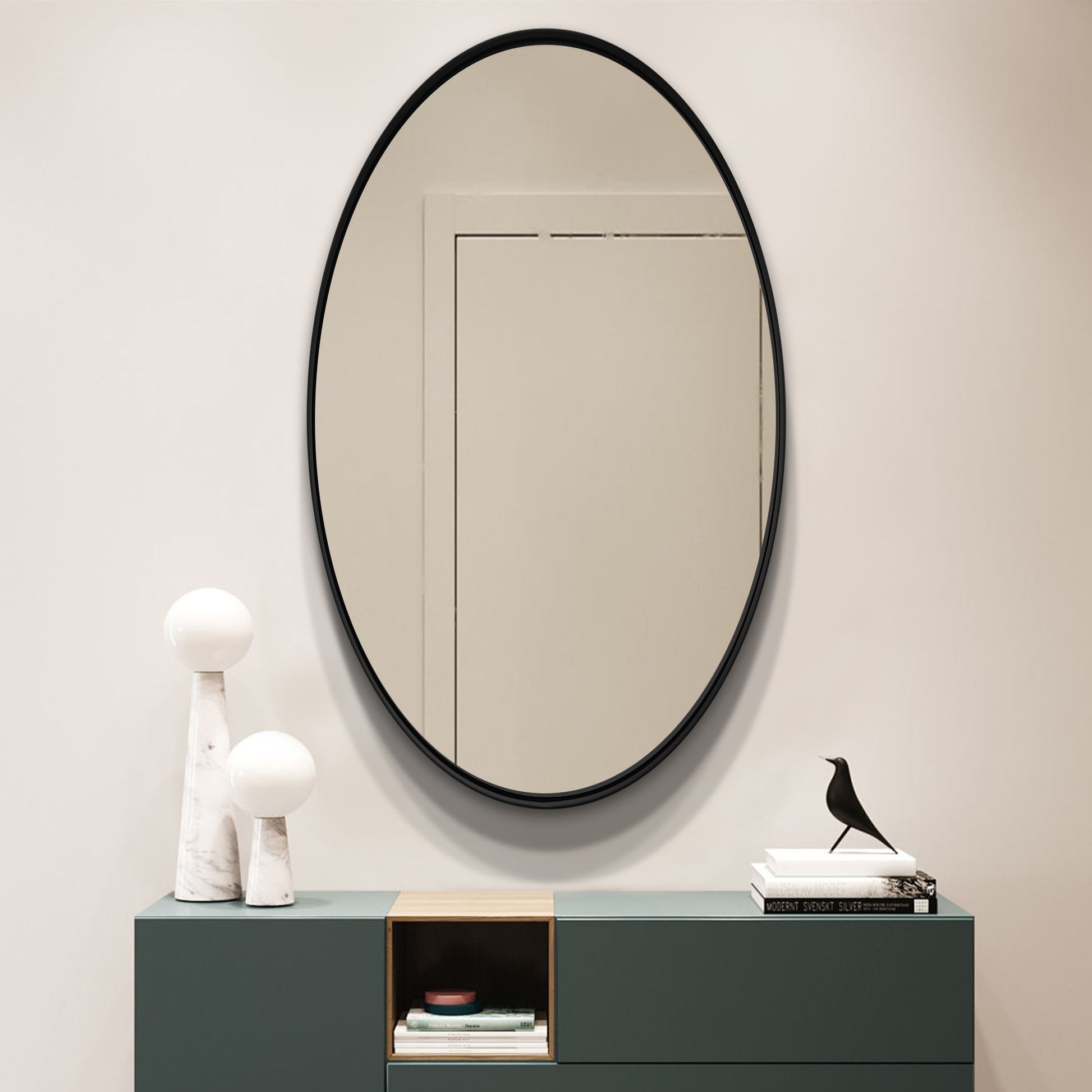DECOTU Black Iron Frame Oval Wall Mirror, Premium Material & Modern Elegant Decor, Wall-Mounted for Diverse Indoor Spaces