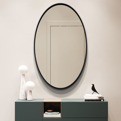 DECOTU Black Iron Frame Oval Wall Mirror, Premium Material & Modern Elegant Decor, Wall-Mounted for Diverse Indoor Spaces