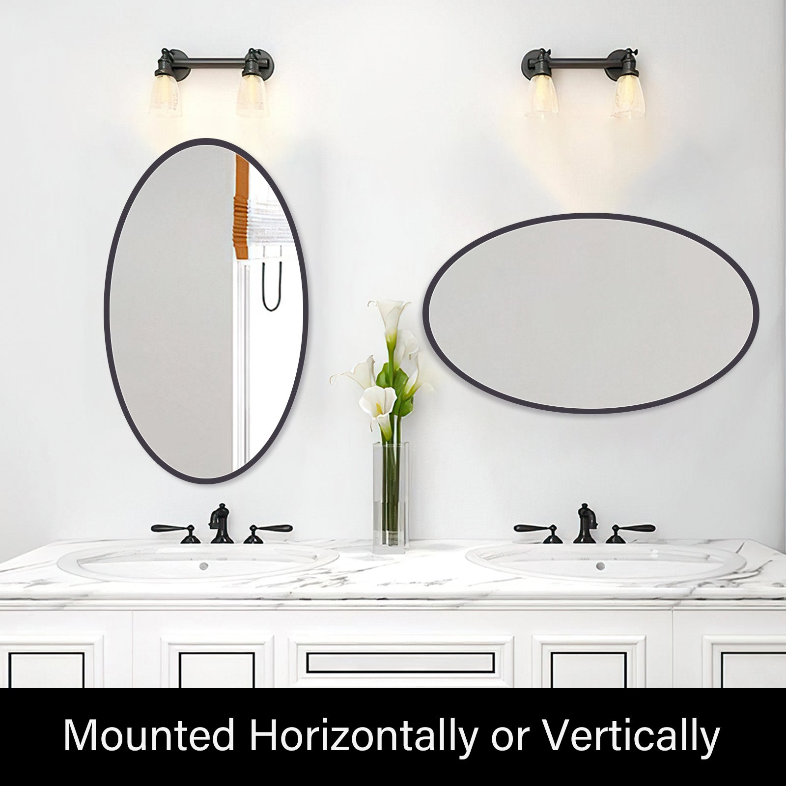 Mounted Methods of DECOTU Black Iron Frame Oval Wall Mirror, Iron Frame with Reinforced Backboard & Stability, Wall-Mounted for Diverse Indoor Spaces 