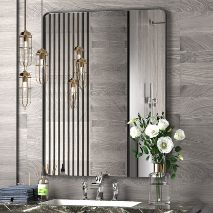 DECOTU Black Rectangular Wall Mirror, Anti-Corrosion Iron Frame & Sturdy Build, Wall-Mounted for Bathroom Vanity