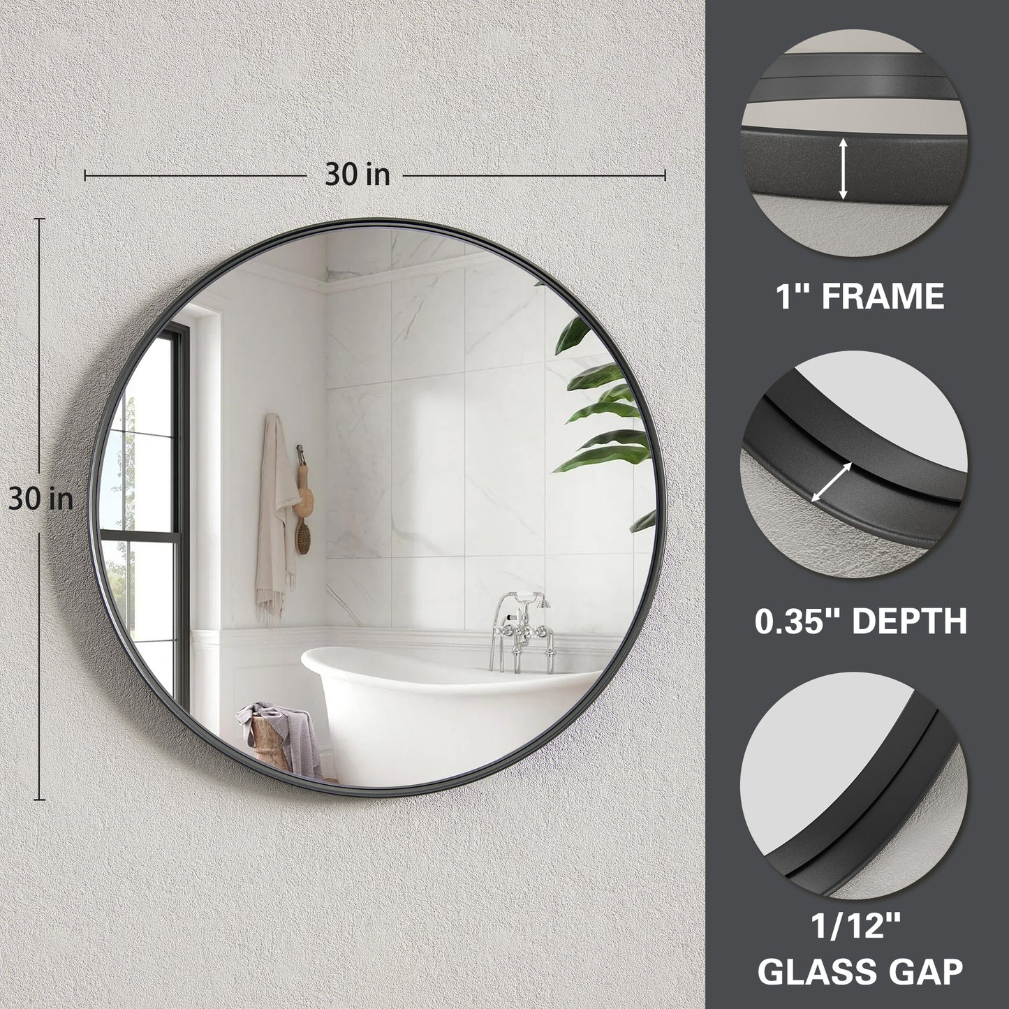 Details of DECOTU Black Iron Frame Round Wall Mirror, Premium Material & Modern Elegant Decor