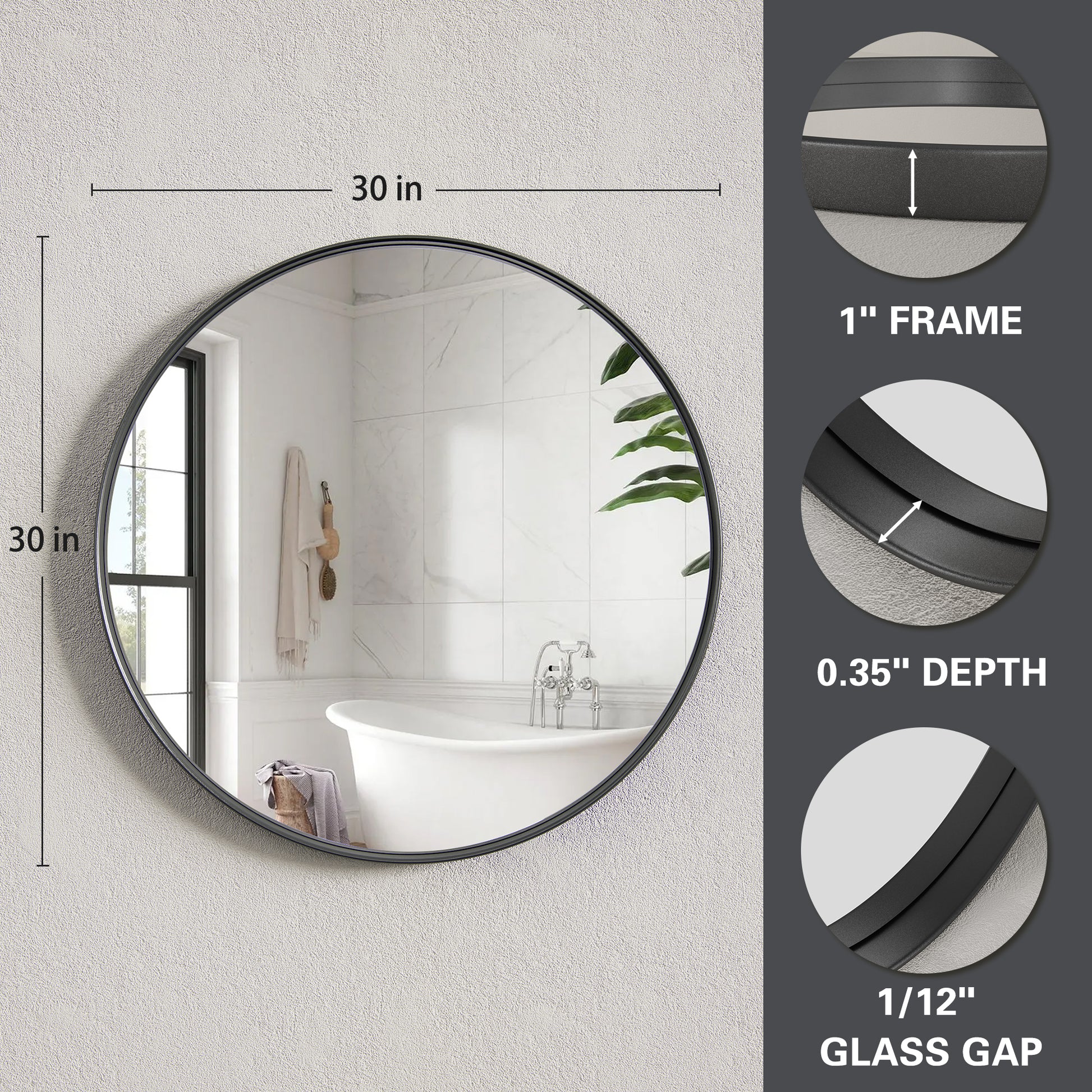 Details of DECOTU Black Iron Frame Round Wall Mirror, Premium Material & Modern Elegant Decor