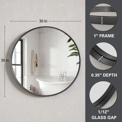 Details of DECOTU Black Iron Frame Round Wall Mirror, Premium Material & Modern Elegant Decor