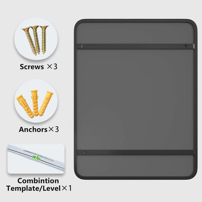 DECOTU Black Iron Rectangular Wall Mirror, Iron Frame with Reinforced Backboard & Stability, Wall-Mounted for Bathroom Vanity