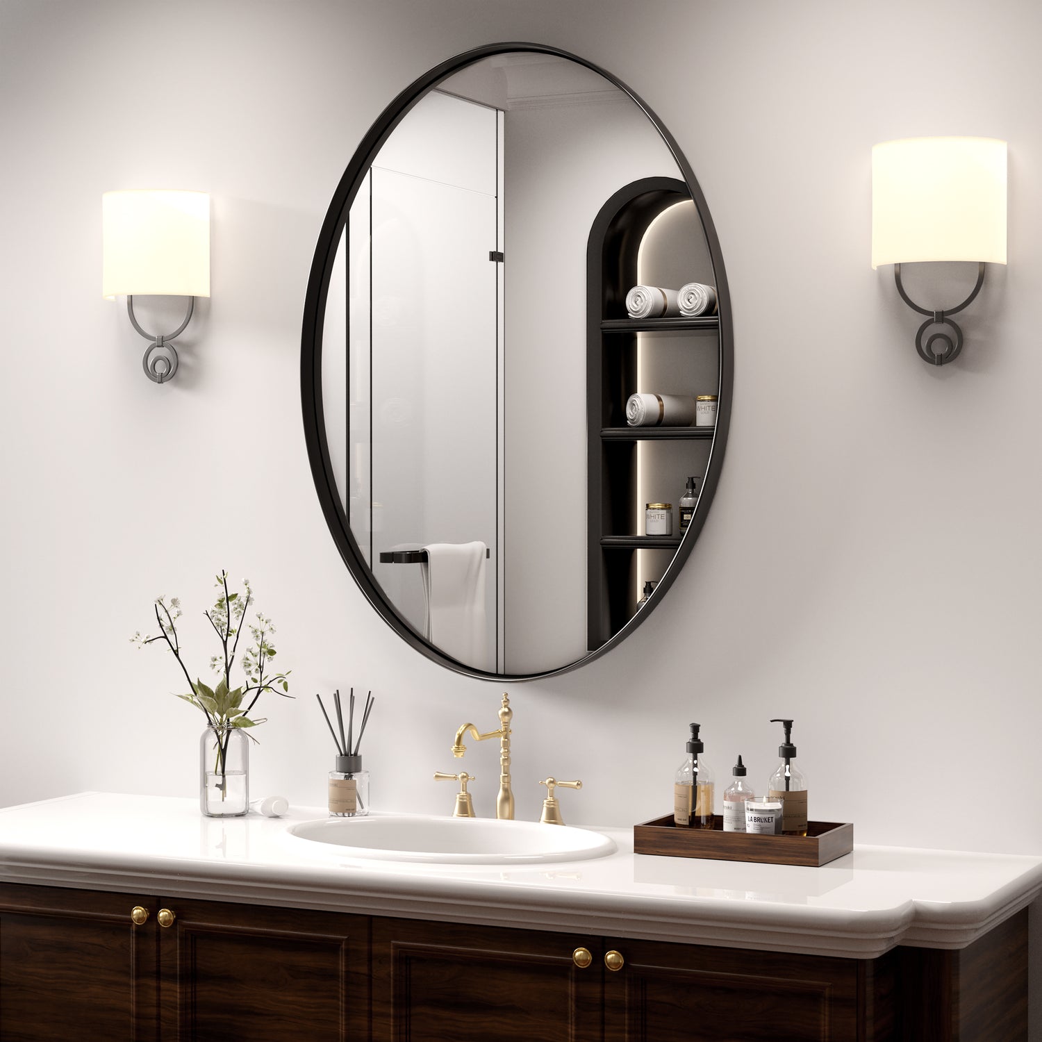 DECOTU Black Stainless Steel Frame Oval Wall Mirror, Premium Material & Modern Elegant Decor, Wall-Mounted for Bathroom Vanity