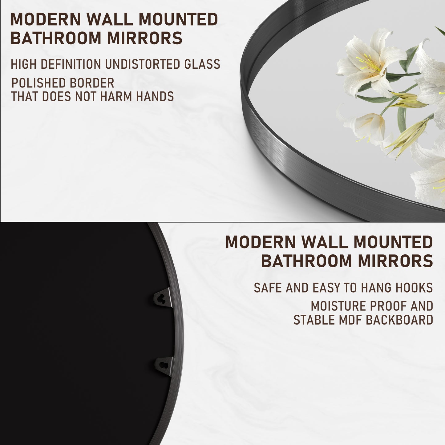 Closeup Detail of DECOTU Black Stainless Steel Frame Oval Wall Mirror, Premium Material & Modern Elegant Decor