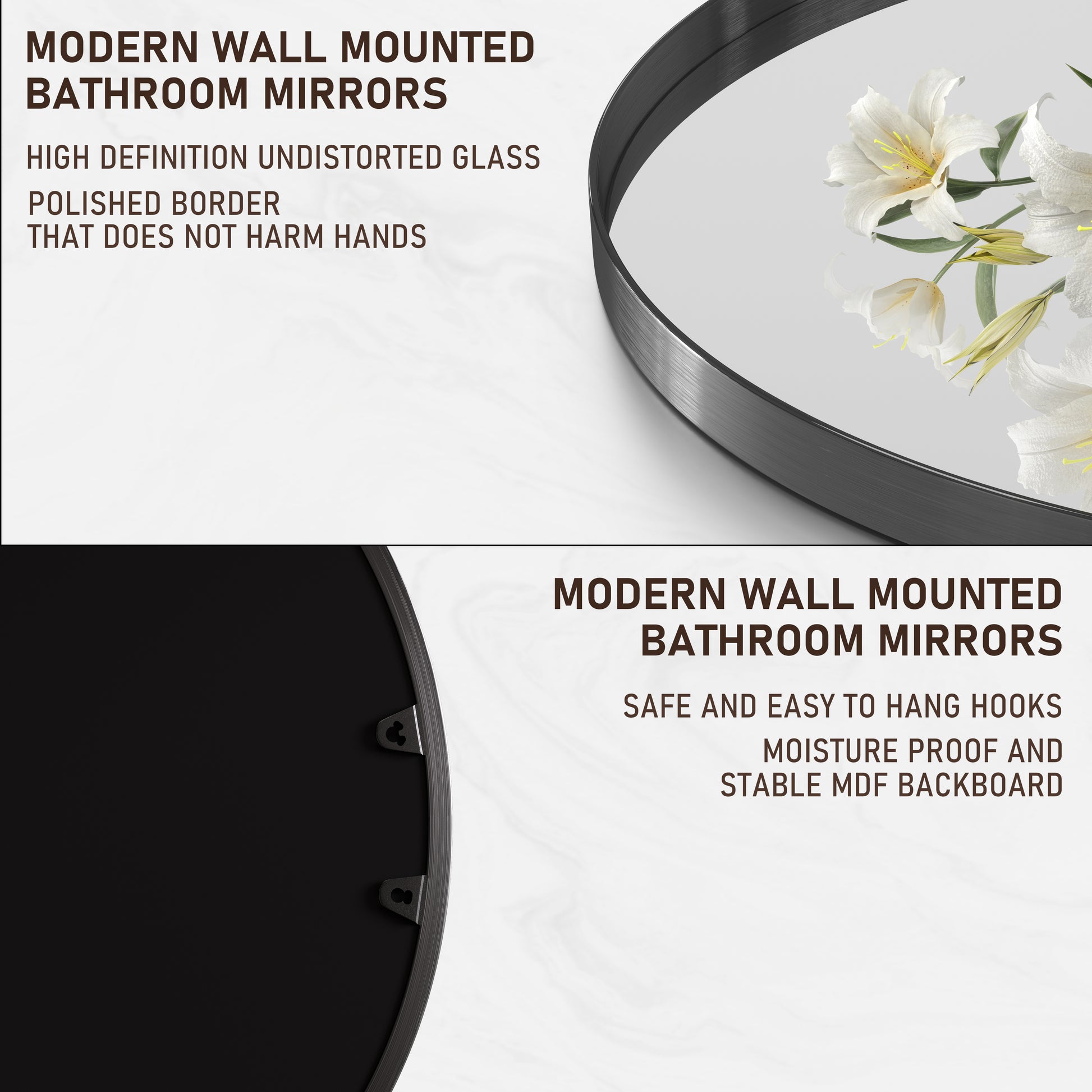 Closeup Detail of DECOTU Black Stainless Steel Frame Oval Wall Mirror, Premium Material & Modern Elegant Decor