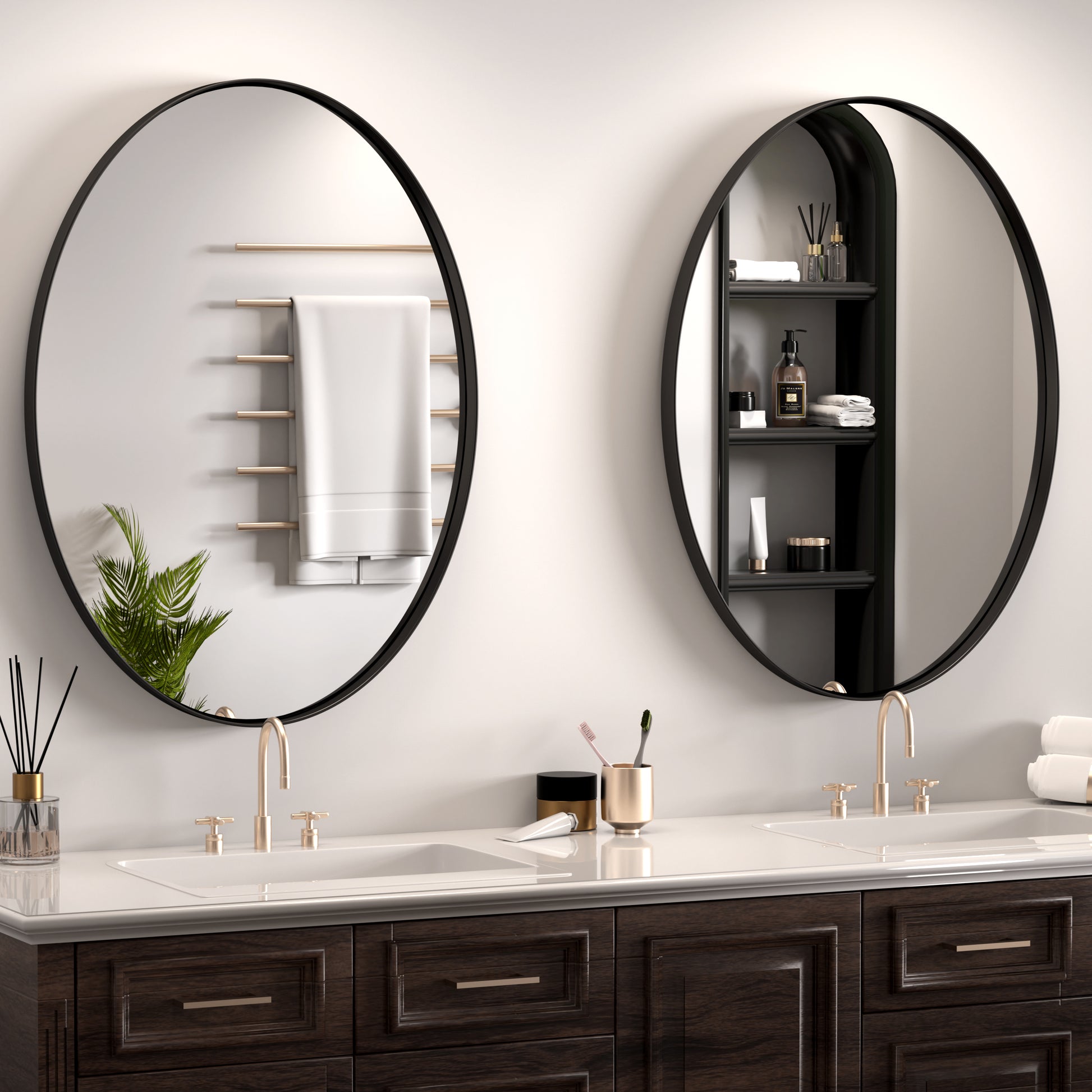 DECOTU Black Stainless Steel Frame Oval Wall Mirror, Wall-Mounted Setup in Bathroom Space