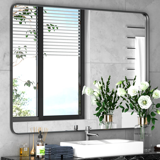 DECOTU  Black Rectangular Wall Mirror, Stainless Steel Frame with Anti-Corrosion & Moisture-Resistant Build & HD 4mm Glass, Wall-Mounted for Bathroom Vanity