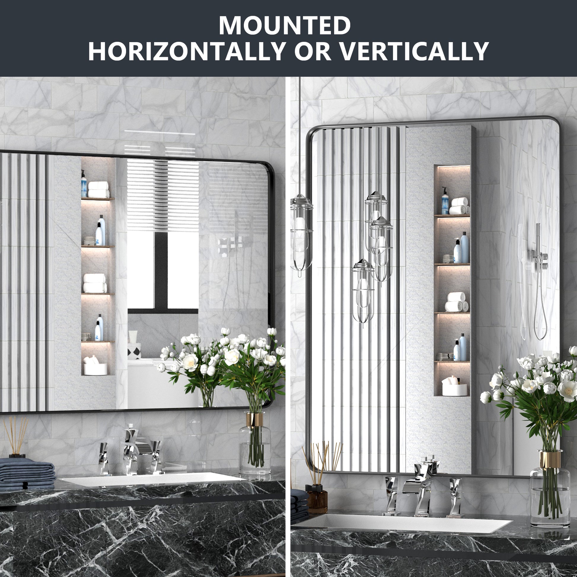 Mounted Method of DECOTU Black Rectangular Wall Mirror with Anti-Oxidation Coating, Wall-Mounted for Bathroom Vanity