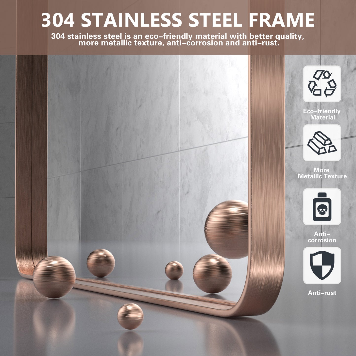 Closeup Detail of DECOTU Brown Rectangular Wall Mirror’s Anti-Oxidation Metal Frame