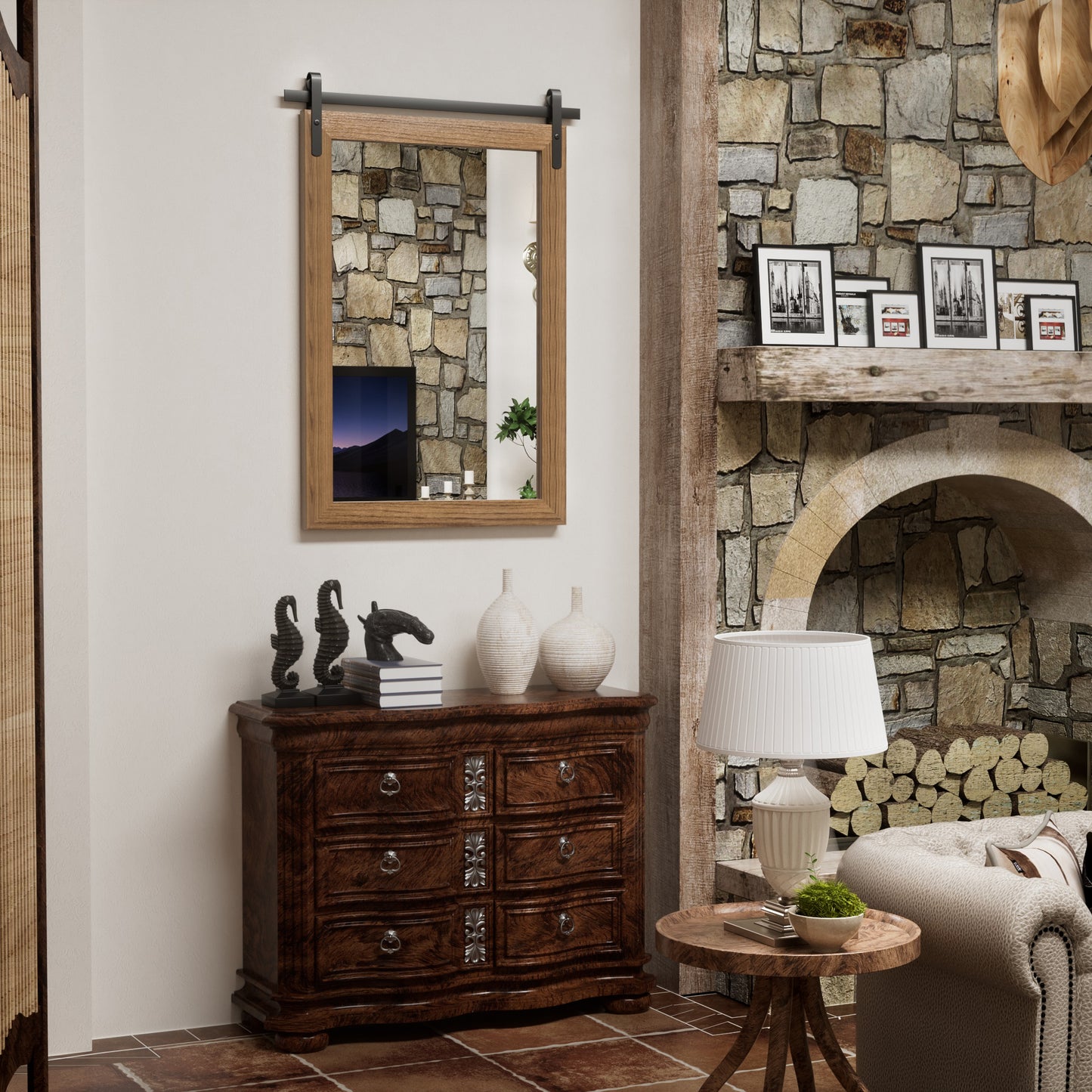 DECOTU Deep Brown Wood Rectangular Wall Mirror, Handmade Rustic Frame with Iron Clip & HD Glass, Wall-Mounted for Home Decor