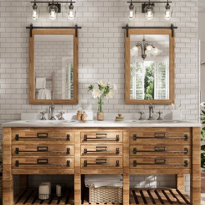 DECOTU Deep Brown Wood Rectangular Wall Mirror, Handmade Rustic Frame with Iron Clip & HD Glass, Wall-Mounted Setup in Bathroom Space 