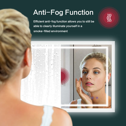 DECOTU Double Strip LED Vanity Mirror - Anti-Fog Function in Action, Clear Surface Post-Hot Shower, Wall-Mounted for Bathroom Use