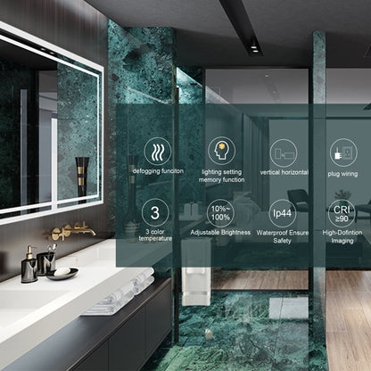 DECOTU Double Strip LED Vanity Mirror - Highlighting IP44 Waterproof, 3 Color Modes, Anti-Fog & HD Reflection, Wall-Mounte