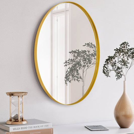 DECOTU Flash Gold Iron Frame Oval Wall Mirror, Premium Material & Modern Elegant Decor, Wall-Mounted for Bathroom Vanity