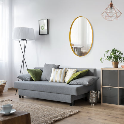 DECOTU Flash Gold Iron Frame Oval Wall Mirror, Wall-Mounted Setup in Living Room Space