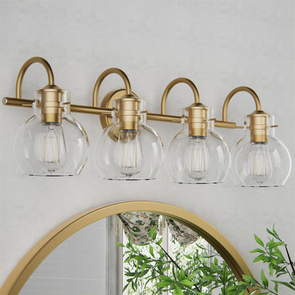 DECOTU Gold Vanity Light, Gourd Glass Shade & Four-Head Structure, Anti-Rust Coating for Living Room & Bathroom Mirror