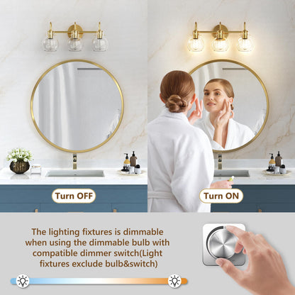 Detailed Comparison of the DECOTU Gold Gourd Glass Shade Vanity Light Before and After Switching on