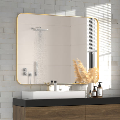 DECOTU Gold Rectangular Wall Mirror, Anti-Corrosion Iron Frame & Sturdy Build, Wall-Mounted for Bathroom Vanity