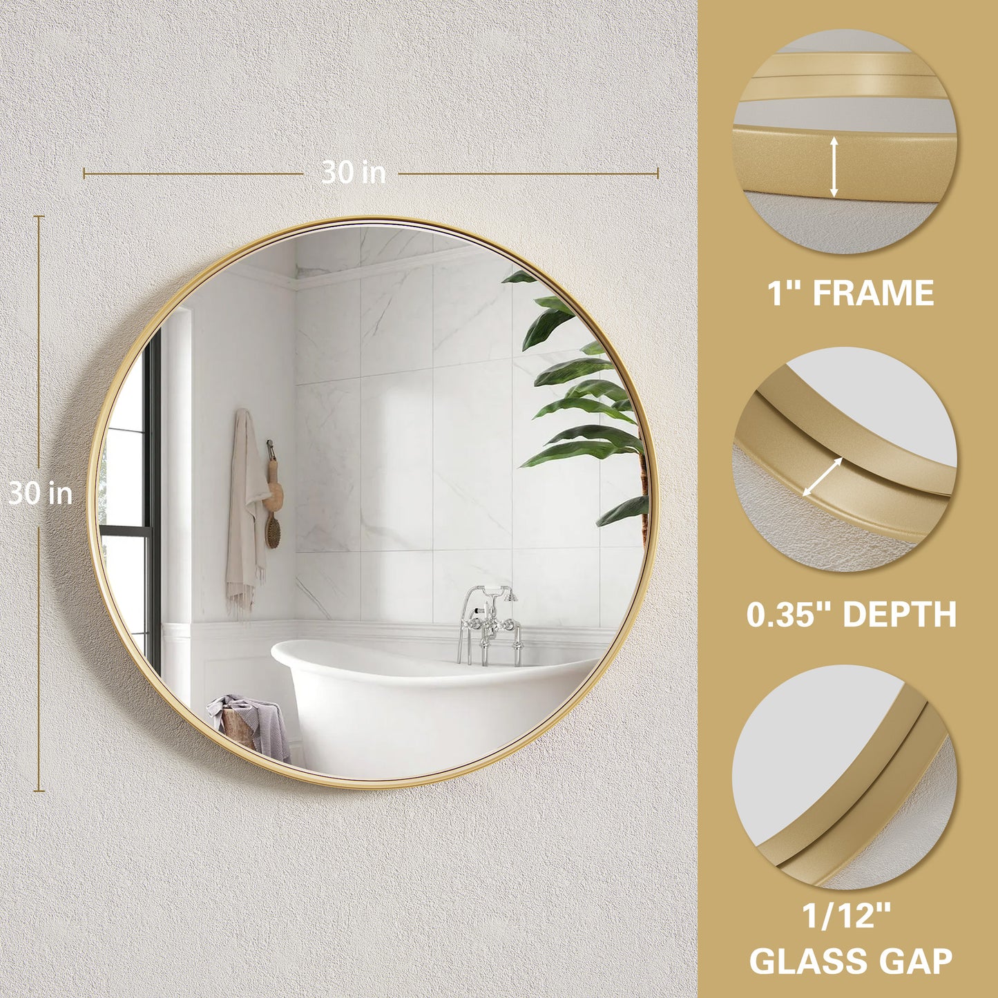 Details of DECOTU Gold Iron Frame Round Wall Mirror, Premium Material & Modern Elegant Decor